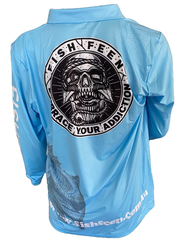 Long-sleeved Fishing Shirt Blue Barra, polyester/spandex blend. super lightweight